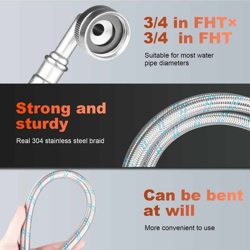 Premium Stainless Steel Washing Machine Hoses With 90 Degree Elbow