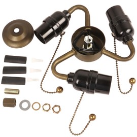 Bieye SC08 E26 Light Socket Cluster with Pull Chain Switch and Electrical Wiring Accessories (3-Light, Antique Brass)
