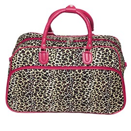 World Traveler 21-Inch Carry-On Shoulder Tote Duffel Bag, Pink Trim Leopard, One Size