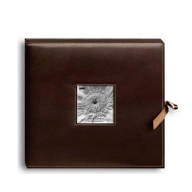 Pioneer 12 Inch by 12 Inch D-Ring Sewn Leatherette Scrapbook Box, Brown