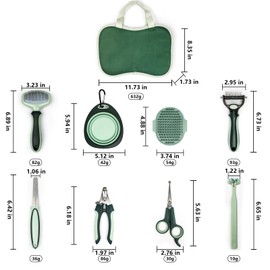 Grooming Brush Kit - 8 Pcs for Shedding & Matted Fur, Self-Cleaning with Flea Comb, Includes Indoor Microbrush, Cat Toothbrush Collapsible Dog Bowls for Travel