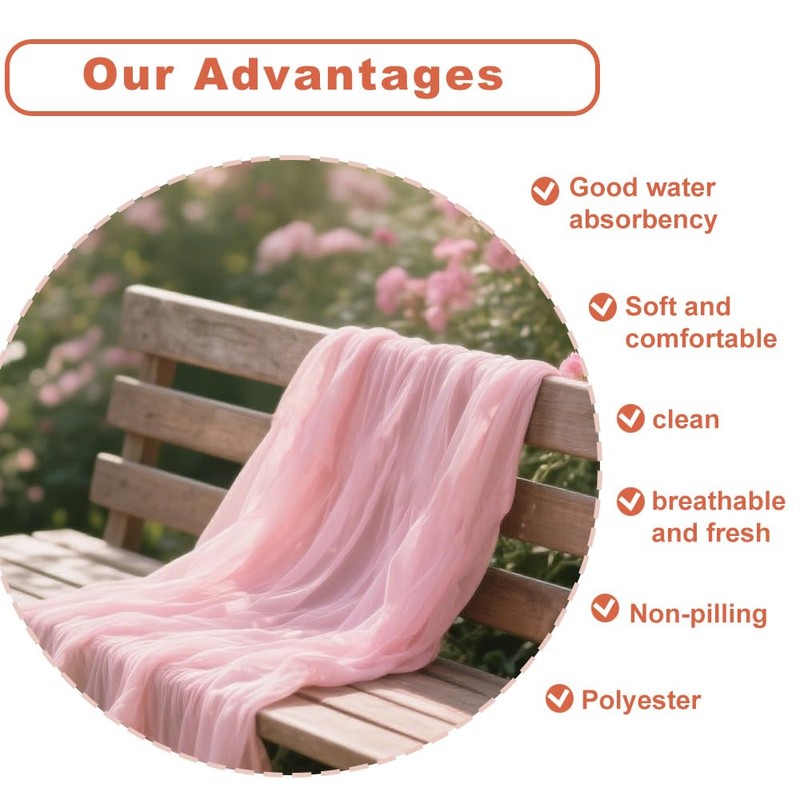 2 PCS Pink Cheesecloth Table Runners, 90x300 cm Boho Dusty
