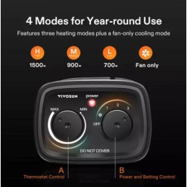 VIVOSUN Indoor Electric Heater 4 Modes w/ Remote Overheat Protect 160sqft