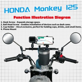 Xilla with Black Hanger Aluminum Alloy Handlebar Balance Bar Mirror Mount Holder Extender for Honda Monkey 125, DAX 125, CT125, MSX125, GROM Motorcycles