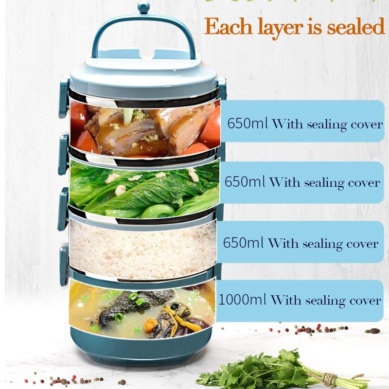 SANQIAHOME 3-Layer Stackable Stainless Steel Lunch Box, Leak-Proof, Green
