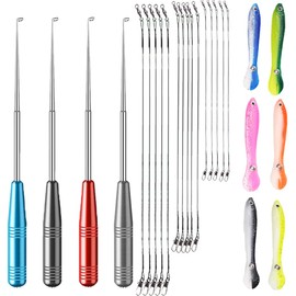 25 pcs Fish Hook Remover with Fishing Lure and Wire Leader, 4 Fishing Hook Quick Removal Device Fishing Gear Security Equipment, 6 Bionic Fishing Bait, 15 Nylon-Coated Fishing Line with Swivel Ring