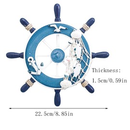 Wall Decoration Steering Wheel, Wall Decoration Maritime Decoration Ship Wall Decoration Wooden Ship Steering Wheel Decoration, Wooden Steering Wheel Decoration, for Wall Decoration (Blue)
