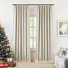 Vision Home Ivory Beige Pinch Pleated Full Blackout Curtains Velvet Chenille Room Darkening Window Curtains 84 inch for Living Room Bedroom Thermal Insulated Pinch Pleat Drapes with Hooks 36"Wx84"Lx2