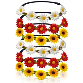 FUIPVGI 6 Pcs Daisy Flower Headband Flower Garland Headband Sunflower Headband Boho Headpiece, Flower Crown Floral Hair Wreath, Boho Flower Headband Floral Crown for Women Girls (Multicolor)