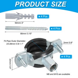 PATIKIL 0.9"-1.1"/23-28mm Split Ring Pipe Hanger, 4 Pcs Heavy Duty Adjustable Pipe Bracket Clamp Galvanized Iron Wall Ceiling Mount Pipe Strap Support with Screws & Expansion Tube, Black