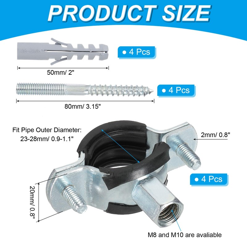 PATIKIL 0.9"-1.1"/23-28mm Split Ring Pipe Hanger, 4 Pcs Heavy Duty