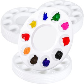 EOGRFW Pack of 22 Mixing Palette, Round Painting Palette, Acrylic Paints, Plastic, Reusable Palette Painting for Children, Adults, Art Painting, 10 Holes (White, 17 cm)