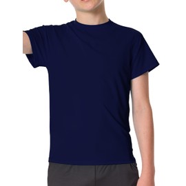 VZV Boys' Short-Sleeved Swimming Shirt with UPF 50+ UV Protection, Breathable, Quick-Drying Rash Guard Shirt for Beach, navy, 7 - 8 years