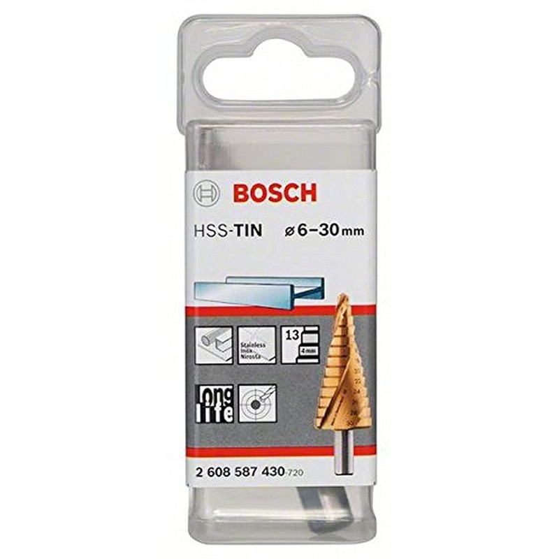 Bosch 2608587430 4/6/8/10/12/14/16/18/20/22/24/26/28/30 mm HSS-TiN Step Drill Bit
