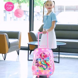 TXHVO 18" Girls Luggage, Kids Carry on Suitcase With Wheels, Mermaid Suitcases for Toddler Children(Pink)