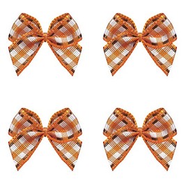 VIVIQUEN 50pcs Mini Gingham Ribbon Bows Checkered Ribbon Flowers Plaid Ribbon Bow Appliques DIY Craft for Sewing, Scrapbooking, Wedding, Gift (Gingham-Orange)