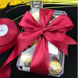 Luuao 1 1/2 Inch Double-Faced Red Satin Ribbon, 50 Yards Fray-Resistant Craft Ribbon for Gift Wrapping, Floral Bouquets, Wedding Decorations， DIY Projects