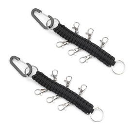 0XBIT Paracord Pendant, Pack of 2 Lanyard Carabiner, Braided Key Chain with Carabiner Keychain, for Outdoor Enthusiasts, Black