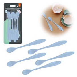 5Pcs Baby Feeding Spoon Set- Blue| Rounded Edges Extra-Long Non-Slip Handle BPA-Free| Kids Tableware Set – Dessert Spoons for Babies Boys 6+M, Size: 16.5cm