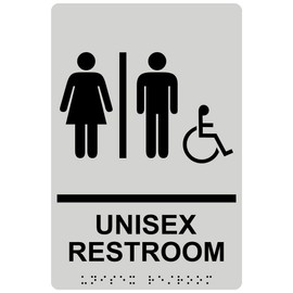ComplianceSigns.com Wheelchair Accessible Unisex Restroom Sign, ADA-Compliant Braille and Raised Letters, 9x6 in. Pearl Gray Acrylic