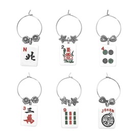 UPware Mahjong Wine Charms, Zinc Alloy Wine Glass Tags for Stem Glasses, Drink Markers Identifiers for Parties, Tastings, and Entertaining, Multicolor, Set of 6
