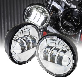 TRUE MODS 2pc 4.5" Osram LED Harley Fog Passing Light [Chrome-Finish] Motorcycle Passing Fog Lamp Light for Harley Davidson Accessories Electra Glide Road King Heritage Softail
