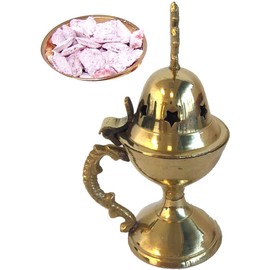Holy Land Market Heavy Brass Incense Burner (4.8 Inches) - Small with Incense Set or kit
