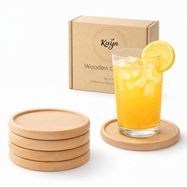 Beech Wood Coasters Set of 4, Natural Wooden Drink Coasters with Raised Edge, Protect Table from Spills & Scratches, Non-Slip, Minimal Style for Coffee Table