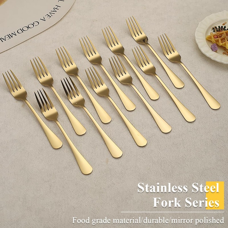 ReaNea Gold Dinner Forks 12 Pieces, Stainless Steel Titanium Gold