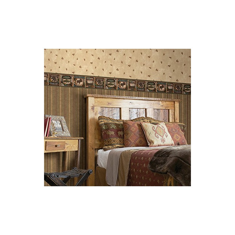 Chesapeake TLL01561B Tugaloo Bear Paw Lodge Wallpaper Border, Green