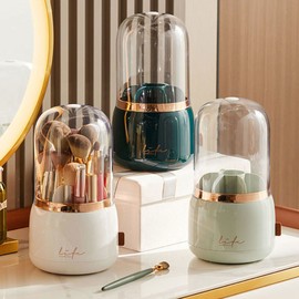 [Eco Lucky] Makeup brush holder, cosmetics storage, hygienic storage with lid, dust blocking rotating organizer, brush holder - green / [에코럭키] 메이크업 브러쉬꽂이 화장품 수납 뚜껑있는 위생 보관 먼지차단 회전정리함, 브러쉬꽂이-그린