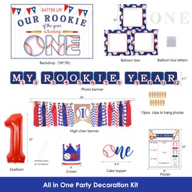 YSHMFEUX Baseball 1st Birthday Party Decorations, Rookie of The Year 1st Birthday Decorations, 1st Birthday Party Supplies for Boys, 1st Birthday Boy Decorations