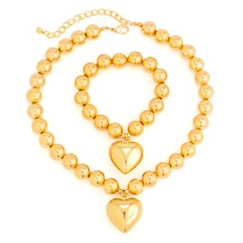 Chunky Puffy Big Heart Pendant Necklace Adjustable Velvet Chain Heart Collar Necklaces for Women 18K Gold Plated Chain Choker Necklace Y2K Jewelry, X-Large, Gold, No Gemstone