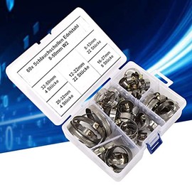 60Pcs Stainless Steel Hose Clamp Worm Gear Clamps Assortment Kit Including 5 Sizes Adjustable Pipe Tube Clamps