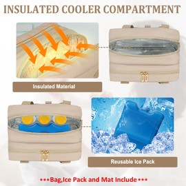 Breastmilk Cooler Travel Bag, Wearable Breast Pump Storage Bag Compatible with Momcozy/Medela/Elvie/Willow Breast Pump with Ice Pack and Waterproof Mat,Khaki