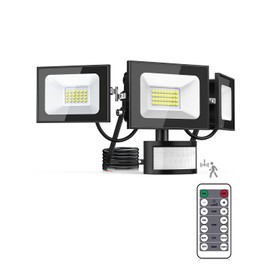 Lightasea LED Spotlight with Motion Sensor Outdoor, 100 W, 10000 LM Outdoor Spotlight with Adjustable 3 Heads, 6500 K Cool White LED Headlight with Remote Control, IP65 Waterproof Floodlight for