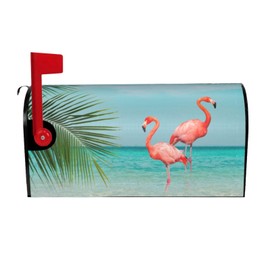 Abucaky Flamingos Standing on The Sea Beach Mailbox Cover Magnetic Waterproof Mailbox Wraps Post Letter Box Decor 25.5x21 in
