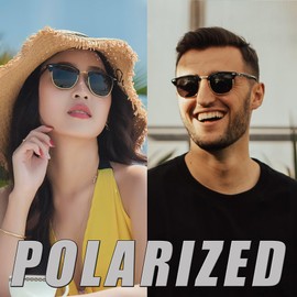 Joopin Semi-Rimless Sunglasses 2 Pack Black Shades for Women Men Horn Rimmed Half Frame Sun Glasses Polarized UV Protection Browline Sunnies