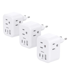 3 Pack European Travel Plug Adapter, Addtam US to Europe Plug Adapter with 3 Outlets 3 USB Charger (2 USB C Port), Type C Power Adaptor to Italy Spain France Portugal Iceland