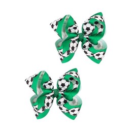 Soccer Hair Bow Clips Football Hair Clips Pin Sport Bow Soccer Hair Barrettes Pin BBG62 (Green Bow-G1)