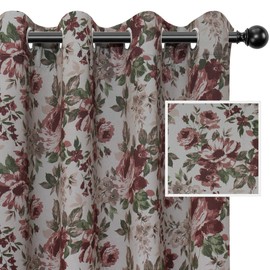 Easy-Going Floral Printed Blackout Curtain 63 Inch Length Grommet Thermal Insulated Room Darkening Window Curtain for Bedroom, Living Room, Kids Room (Set of 2 Panels, Gray)