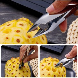 4PCS Pineapple Eye Peeler Remover Tool, Stainless Steel Pineapple Eye Clip and V Shape Pineapple Eye Cutter, for Home Kitchen Fruit Store Supermarket (Silver, One Size)