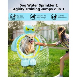 PETNF Dog Water Sprinkler & Agility Training Jumps 2-in-1 Inflatable Sprinkler for Families and Pets to Play Outdoors in The Summer 50 inches for Large/Small Dogs