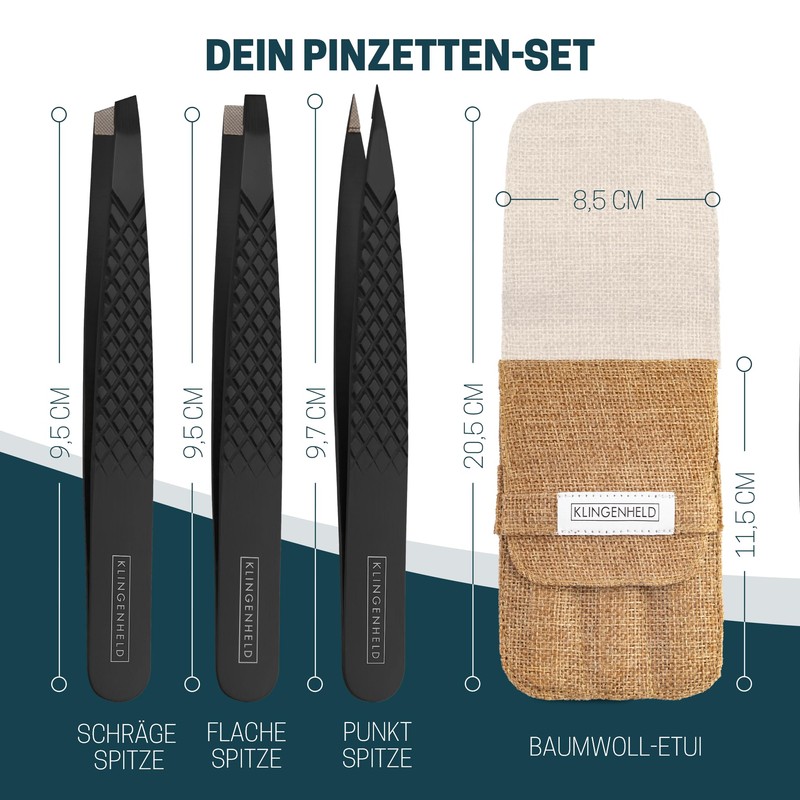KLINGENHELD Professional Tweezers Set with ComfortGrip Tips and Non-Slip Handle