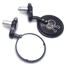 HTTMT- Skull Round Rearview Mirrors 25mm 1" Bar End Compatible with Motorcycle Chopper Cafe Racer