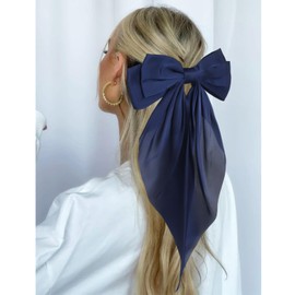 2PCS Hair Bows for Women Blue Hair Bow, Big Hair Bows Silky Satin Hair Bow Clips Blue Bow for Hair Large Hair Bows for Women Long Tail French Hair Ribbon Coquette Bows Hair Barrettes for Girls