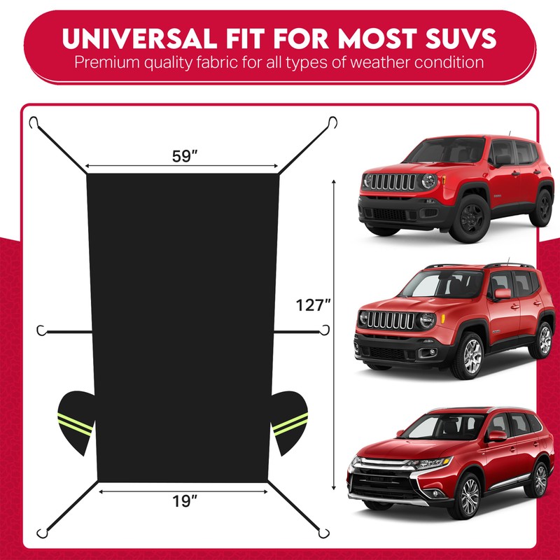 HIBISQUIBILIO UV Resistant Winter Windshield Cover with Reflective Straps –