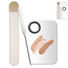 Bighan Picasso Makeup Spatula, Foundation Color Mixing Stick, Picasso Makeup Spatula Stainless Steel Foundation Palette and Spatula with Leather Cover Professional Cosmetic Tool