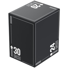 HANDBODE Plyometric Jump Box – Heavy Foam Jumping Exercise Equipment Trainer with Anti Slip Surface for Workout, Box Jumps for Home GymTraining 30”x24”x20”, White Stripes