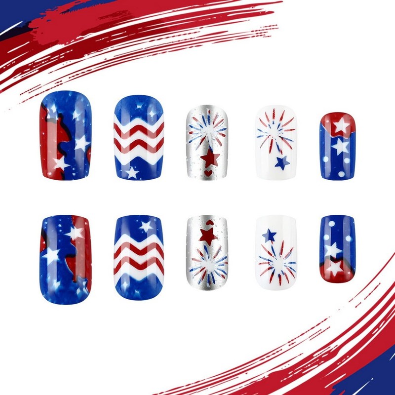 4th of July Press on Nails Medium Square SWEKKE Fake